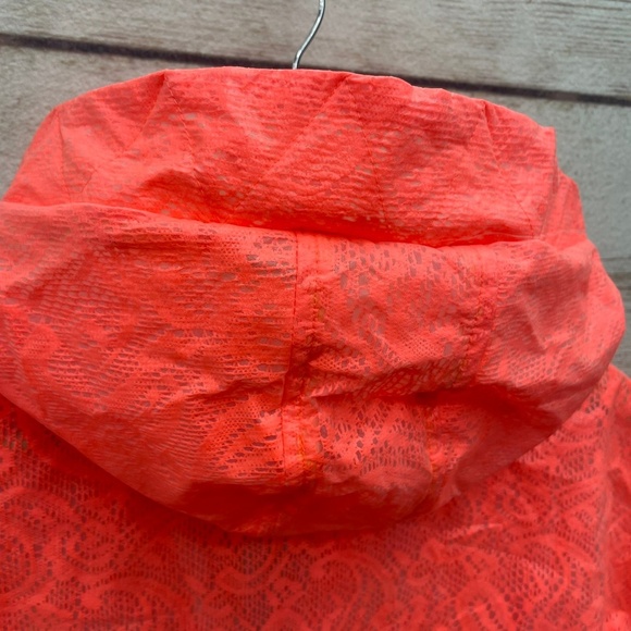 ASOS Bright Coral Rain Coat Jacket Lace Stylish Hooded Safety Running XS/S Euro - Picture 11 of 12